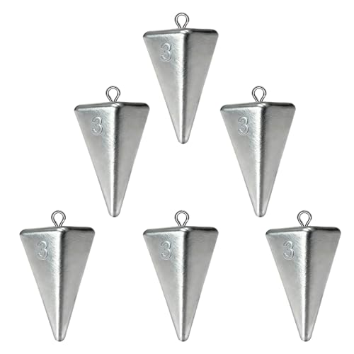 Pyramid Sinkers Assorted Weights 2oz 3oz 4oz, Lead Surf Fishing Sinkers for Saltwater Beach Bottom Fishing (5-8 Pack) - size: 3oz-6pcs