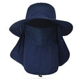 Fishing Hat for Men & Women, Outdoor UV Sun Protection Wide Brim Hat with Face Cover & Neck Flap - color: Dark Blue