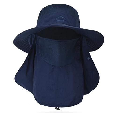 Fishing Hat for Men & Women, Outdoor UV Sun Protection Wide Brim Hat with Face Cover & Neck Flap - color: Dark Blue