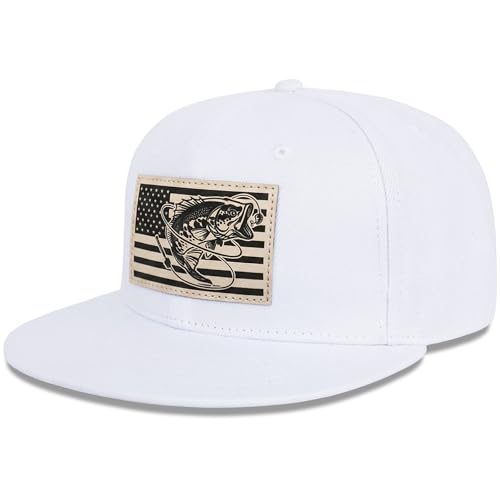 Fishing Gifts for Men - Snapback & Trucker Hats - American Flag Outdoor Fishing Hat - color: 10.white Flatbrim (Bass Flag)
