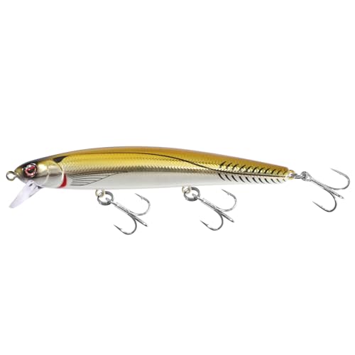 LITTMA California Surf Fishing Lures Saltwater Jerkbait Crankbait Surf Minnow 110/125 - Metallic Sardine Super Glow & Pearl Pink Belly Glow Lures for Halibut & Striper Fishing - color: Bronze, size: 110mm - 5/8oz