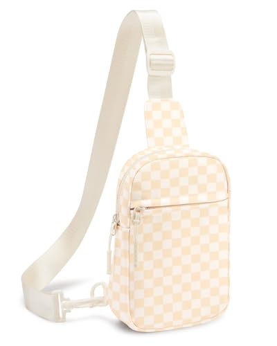 CHOLISS Small Sling Bag for Women and Men, Crossbody Bags Trendy Fanny Packs Chest Bag with Extended Strap - color: A13 Ivory Checkerboard