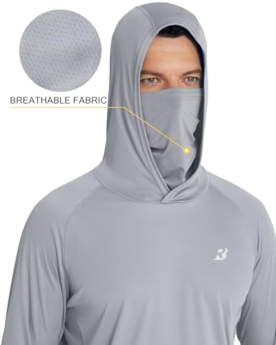 Roadbox Men's UPF 50+ Hooded Fishing Shirts Long Sleeve Sun Protection Hoodie, Hiking Running Swimming Rash Guard with Mask - color: Luxury Gray, size: Large