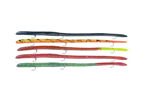 DELONG LURES: Weedless Fishing Lures 9" Pre-Rigged Fishing Worms - Weedless Bass Fishing Lures, Prerigged Soft Plastic Worm Fishing Lures for Bass, Pike, Bass Lures Baits Tackle - color: Rigged Variety