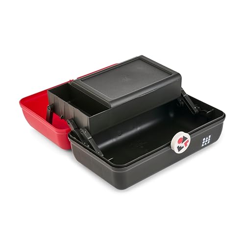 Caboodles School Spirit On-The-Go Girl Makeup Box, Red Over Black, Hard Plastic Makeup Organizer Box, Built-In Mirror, Secure Latch for Safe Travel, Spacious Storage for Large Items - color: Red Black School Spirit