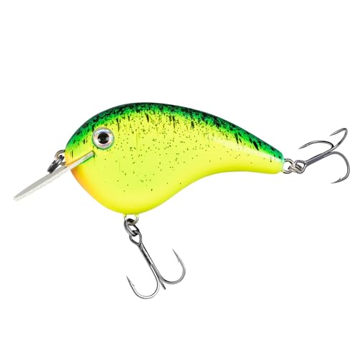 Strike King Chick Magnet Jr. Crankbait Fishing Lure, 1/4 oz, Dives 4-6 Feet, Premium Hooks - color: Chartreuse with Blue/Black Splatterback