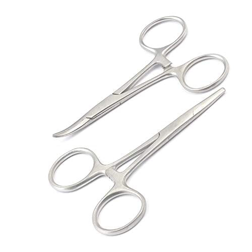 2pc Fishing Set 3.5" Straight + Curved Hemostat Forceps Locking Clamps Stainless Steel
