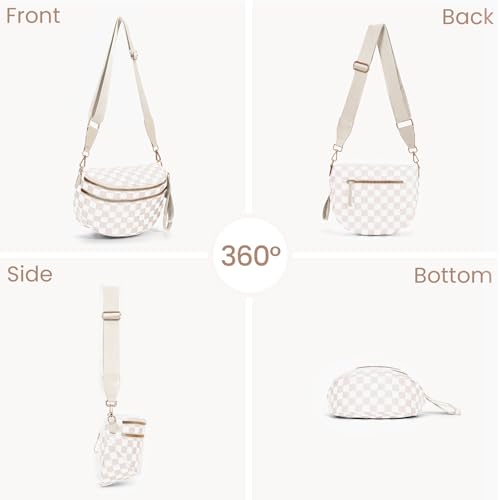 Checkered Crossbody Bum Bags for Women Nylon Checkered Purse Checkerboard Fanny Pack - color: F01-white