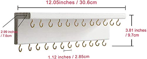 SANY DAYO HOME Jewelry Organizer with 24 Hooks and Cosmetics Shelf, 12 x 3 x 4 inches Wall Mounted Rustic Pine Wood Holder for Necklaces and Bracelets, Suitable for Kids and Adults (Retro White) - color: 24 Hooks Retro White
