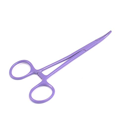 OdontoMed2011® Hemostat Forceps Locking Clamps Serrated Fishing Locking Forceps Clamp Fish Hook Remover Forceps (5" Curved, Full Purple) - color: Purple, size: 5" Curved