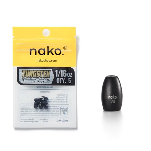 97% Pure Tungsten Flipping Weights - 10 Pack / 5 Pack - Nako Tungsten Weights - Fishing Sinkers for Bass Fishing - color: No Chip Black, size: 1/16 oz - 5 pack