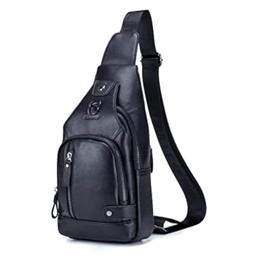 Hebetag Leather Sling Bag Casual Daypack for Men Women Outdoor Travel Hiking Camping Fishing Cycling Crossbody Shoulder Chest Pack Pouch Backpack Black - color: #03black