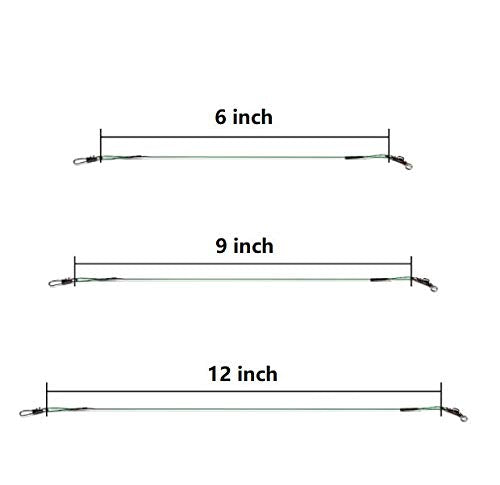60pcs Fishing Wire Leaders Nylon-Coated Fishing Line Wire Leaders with Swivels and Snaps 6inch, 9inch, 12inch