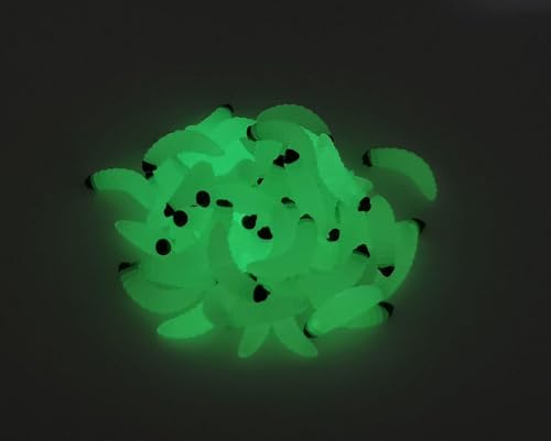 50pcs-1Inch Bass Fishing Worms Lures,Silicone Soft Maggot Baits Bread Worm Fishing Lure,5 Color - color: Luminous