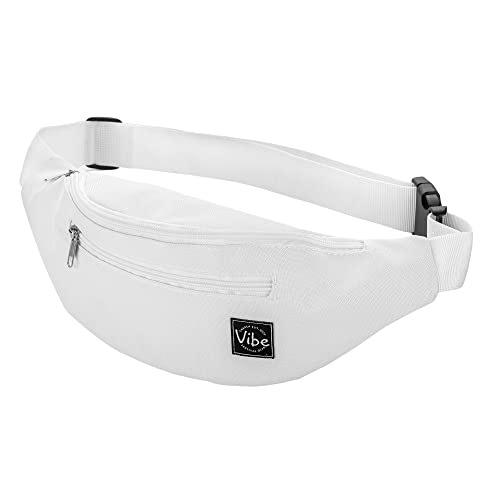 Vibe Festival Gear Rave Fanny Pack for Women Men – Festival, 4 Pockets, Adjustable Strap, Cute Waist Bag, Crossbody Belt Bag, Hiking, Running, Cycling - color: White, size: Fits Most