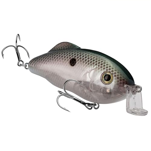 Strike King Hybrid Hunter Shallow Jr. Fishing Lure, Shallow Diving Crankbait, 90-Degree Bill, 3D Eyes, Loud Rattle, Dives 1 to 3-Feet,Size 4 & 6 Treble Hooks - color: Green Gizzard Shad, size: 1/2 oz