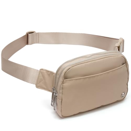 Pander Everywhere Belt Bag for Women, 5 Zipper Pockets Nylon Crossbody Fanny Pack Purse (Raw Linen). - color: Raw Linen