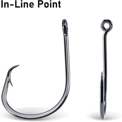 Dr.Fish 50 Pack in-line Circle Hooks, Straight Shank Octopus Hooks, Freshwater & Saltwater Fishing Catfish Tuna Bass Striper - size: #6/0-50 Pack