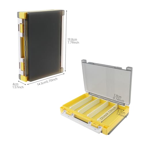 Double Sided Fishing Lure Box Organizer, Fishing Tackle Box Storage Hard Plastic Container Case for Lure Bait Hooks Beads Jewelry Earring - color: Yellow