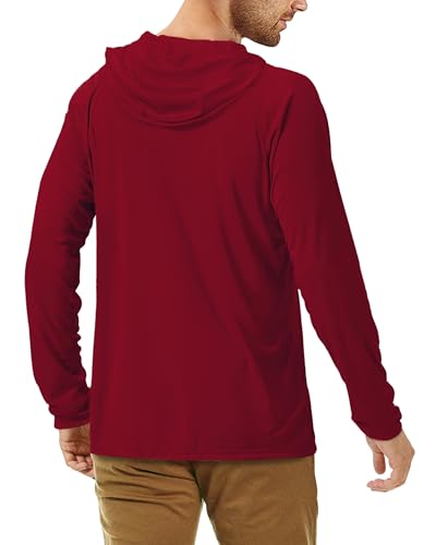 Roadbox UPF 50+ Fishing Shirts for Men, Long Sleeve UV Sun Protection Hoodie, Outdoor Hiking Running Swimming Rash Guard - color: 1 Pack-beet Red, size: 3X-Large