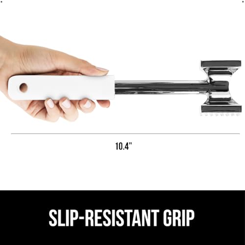 GORILLA GRIP BPA-Free Patented Dual-Sided Meat Tenderizer Tool, Soft Comfortable Handle with Hanging Hole, Heavy Duty Kitchen Mallet for Steak Beef Fish, Chicken Cutlet Pounder, Dishwasher Safe, White - color: White