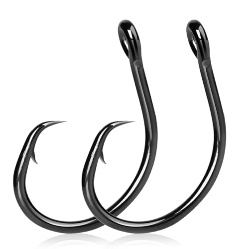 9KM DWLIFE Circle Hooks 25pcs 4X Strong Fishing Hooks – High Carbon Steel, Non-Offset Closed Eye, Wide Gap for Catfish, Striped Bass, Salmon –Circle Hooks for Saltwater & Freshwater - size: 5/0#