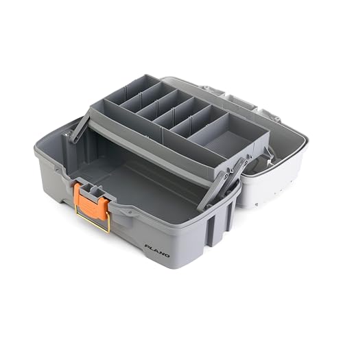 Plano One-Tray Tackle Box, Light Grey/Dark Grey, Rust-Proof Brass Latch, Top-Access Tray with Deep Storage, Made in the USA, Portable Fishing Gear Storage Organizer - color: Light Grey/Dark Grey, size: One-Tray, style: One-Tray