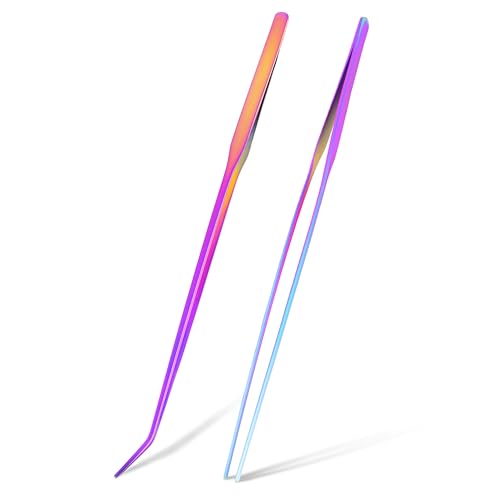 Mandala Crafts Rainbow Straight Curved Aquarium Tweezers for Fish Tanks | 15 Inch Forceps, Rust Resistant Stainless Steel, Trimming Aquatic Plants, Bowls, Terrariums, Freshwater & Saltwater Aquascape - color: Rainbow Curved Straight Tweezers, size: 15 Inc