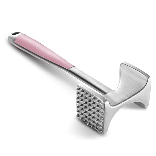 KITEXPERT Meat Tenderizer Hammer with Comfortable-Grip Handle, Dual-side Mallet for Kitchen, Heavy Duty Pounder For Tenderizing Steak, Beef and Fish, Pink - color: Pink