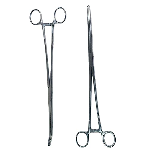SURGICAL ONLINE Set of 2 Premium Quality 10" Long Rochester Pean Hemostat Full Mouth Serration Forceps Straight & Curved Clamps Three Locking Positions - SurgicalOnline