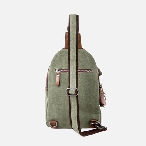 MOYYI Canvas Sling Bag for Men Women, 10L Crossbody Bag Small Backpack, Casual Daypack with Anti-Theft Pocket, Vintage Canvas Shoulder Bags for Travel, Daily, Hiking, Work (Green) - color: 8002green-10l