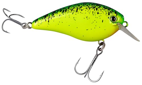 Strike King KVD 1.5 Hard Knock Fishing Lure, 3/8 oz, 3D Lifelike Eyes - color: Chartreuse with Blue / Black Splatterback, size: 3/8oz