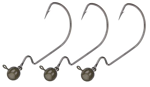 Reaction Tackle Tungsten Football Swing Jig Heads - Bass Fishing Jigs -Swinging Action Trigger Bait -Versatile Jig with Sharp Hooks -Mimics Crawfish (3-Pack) - color: Green Pumpkin, size: 1/2 oz