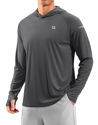 Men's Sun Protection Hoodie Shirts Long Sleeve UPF 50+ Swim Shirts for Men Rash Guard Fishing Shirt Quick Dry - color: Dark Grey, size: X-Large