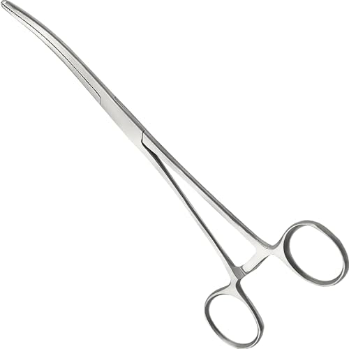 Precision Kelly Hemostat Forceps Locking Tweezers Clamp, Silver, Straight and Curved Stainless Steel (Curved, 12") - size: 12", style: Curved