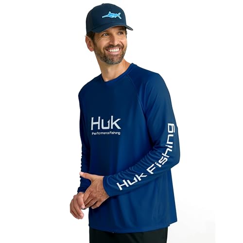 HUK Men's Pursuit Vented Long Sleeve Fishing Shirt (+30 UPF) - color: Naval Academy, size: Small