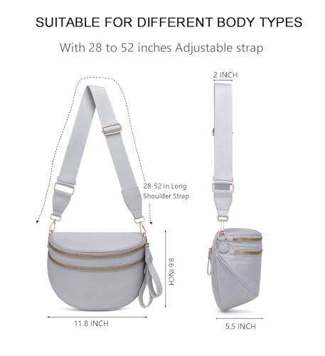 Pure Colour Crossbody Bum Bags for Women Spacious Checkered Cross body Bag Nylon Trendy Fanny Pack for Travel - color: Light Grey