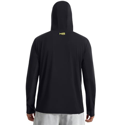 BASSDASH Men’s UPF 50+ Fishing Hoodie Shirts with Chest Pocket Lightweight UV Sun Protection Long Sleeve Hiking Sports FS34M - color: Black, size: Large