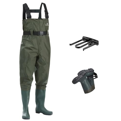 FISHINGSIR Fishing Waders for Men, 2-Ply Nylon/PVC Waterproof Women Chest Wader with Boots, Bootfoot Hunting Waders - color: Green, size: M10/W12
