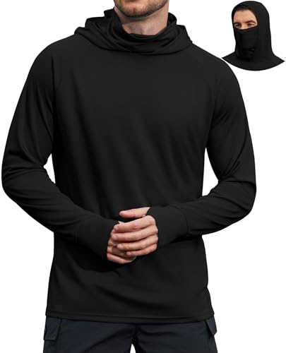 COOFANDY Mens UPF 50+ Sun Protection Hoodie with Mask Lightweight Long Sleeve SPF Fishing Shirts UV Hiking Running Rash Guard - color: Black, size: Small