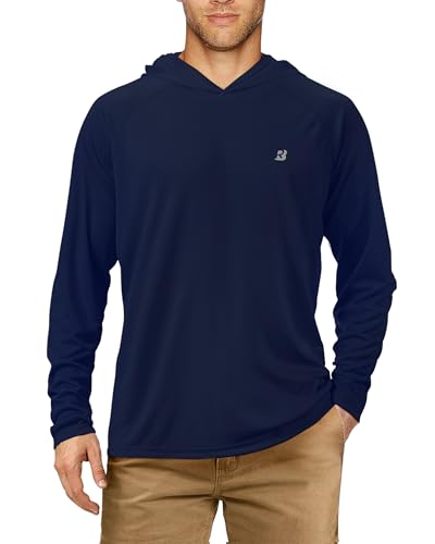 Roadbox UPF 50+ Fishing Shirts for Men, Long Sleeve UV Sun Protection Hoodie, Outdoor Hiking Running Swimming Rash Guard - color: 1 Pack-dark Blue, size: Medium