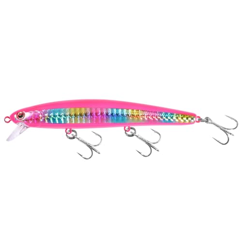 LITTMA California Surf Fishing Lures Saltwater Jerkbait Crankbait Surf Minnow 110/125 - Metallic Sardine Super Glow & Pearl Pink Belly Glow Lures for Halibut & Striper Fishing - color: Shock Pink (Limited), size: 110mm - 5/8oz