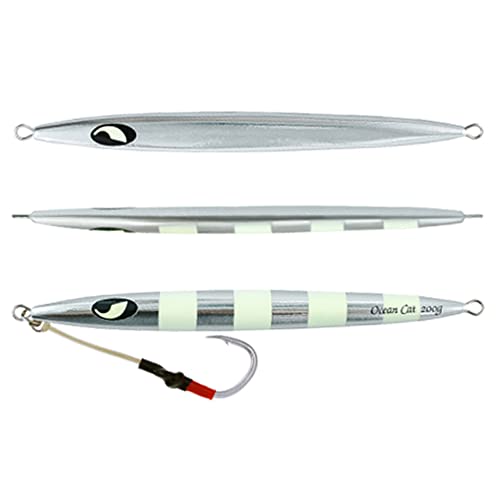 OCEAN CAT Slow Pitch Jig Flat Fall Jig Saltwater Fishing Luers Mental Vertical Jigging Baits with Hooks 5 Colors 4 Weights - color: #014:Silver, size: 4 2/9oz(120g)