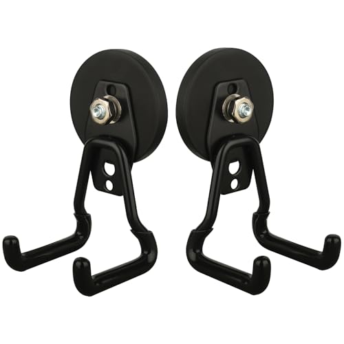 MUTUACTOR Upgraded Strong Magnetic Hooks,2-Pack Powerful Magnetic Hook Heavy Duty,20lbs Anti-Scratch Garage Storage Hangers for Hanging Cordless Impact Drivers Trailer Cord Shovels - style: Updated 2.6in Magnet M Black Hooks 2PCS