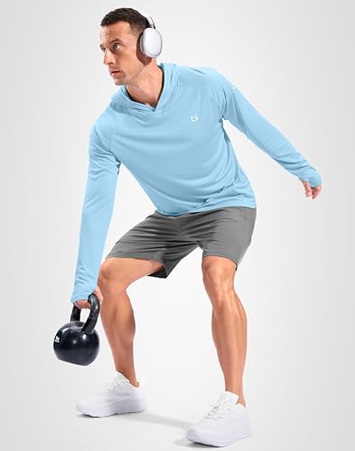 Men's Sun Protection Hoodie Shirts Long Sleeve UPF 50+ Swim Shirts for Men Rash Guard Fishing Shirt Quick Dry - color: Light Blue, size: Small