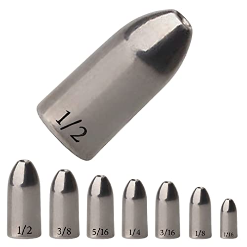 Reaction Tackle Tungsten Worm Weights for Bass Fishing - Bullet Sinkers for Texas Rig and Carolina Rig - Size Stamped Freshwater and Saltwater - color: Silver, size: 5/16 oz (6-Pack)