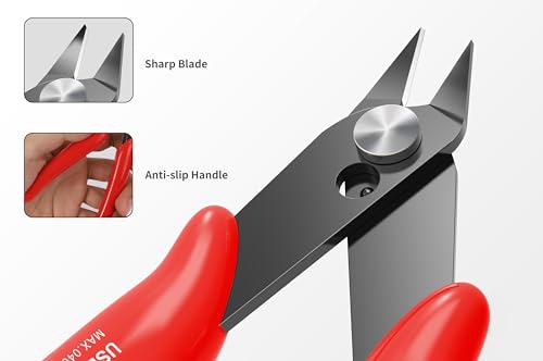 HongWay 5pcs Wire Cutters, Micro Flush Cutters with Spring, Wire Cutting Pliers, Wire Snips for Electronics Soft Copper Jewelry Making, 5-inches, Red - color: Red