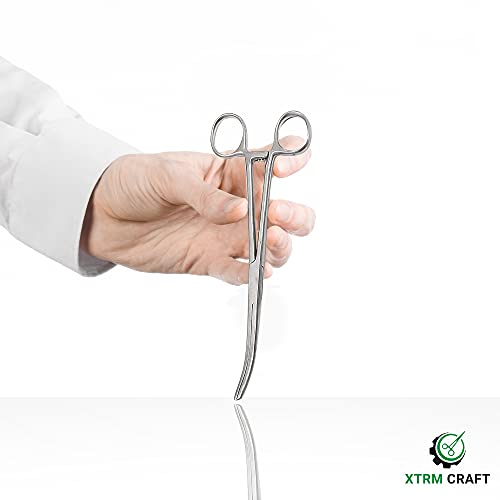 Precision Kelly Hemostat Forceps Locking Tweezers Clamp, Silver, Straight and Curved Stainless Steel (Curved, 9") - size: 9", style: Curved