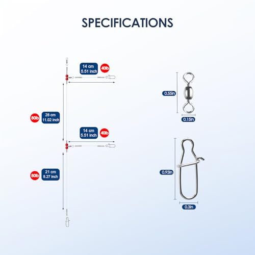 Fishing Leader Fishing Rigs, Luroad 6/12/18 Pcs Nylon-Coated Lines with Swivels Snap Beads, Stainless Steel Hooks Crimps Saltwater Freshwater for Fishing Lovers Angler, 1 Arm/ 2 Arms - color: L.2 Arm-Red-18pcs