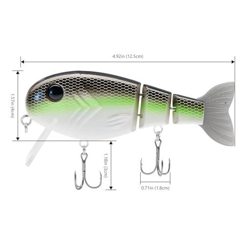 BASSROCK Topwater Fishing Lures for Bass Pike Salmon Floating Swimbait Jointed Crankbait Freshwater Saltwater 4.9in/1.76oz RK1001 - color: Brown/Green, size: 4.9in/1.76oz